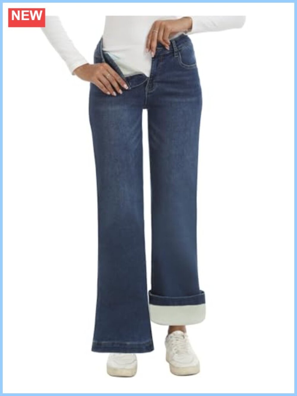Fleece Lined Jeans High Rise Stretch Bell Bottom Winter Pants